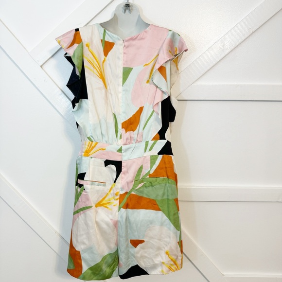 Great Jones Floral Print Belted Sleeveless V-Neck Short Romper Multicolor Sz 16 - Picture 6 of 10